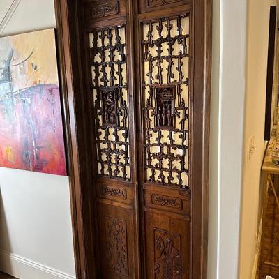Pair of Hand-Carved Balinese Wood Doors