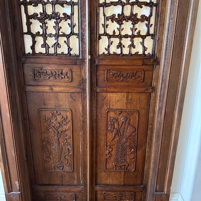 Pair of Hand-Carved Balinese Wood Doors