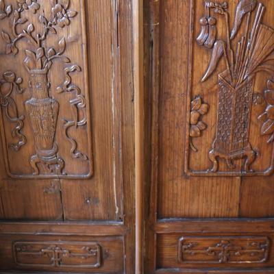 Pair of Hand-Carved Balinese Wood Doors