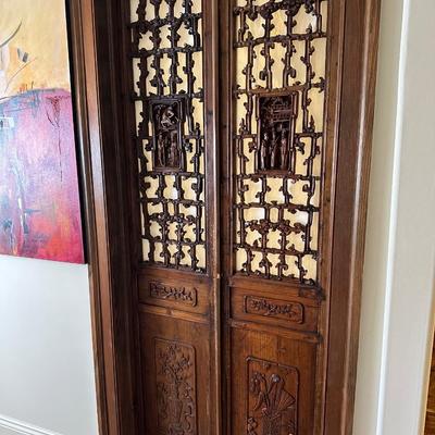 Pair of Hand-Carved Balinese Wood Doors