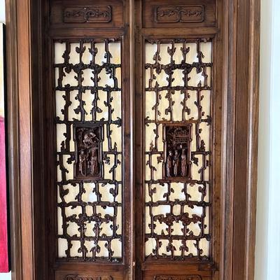 Pair of Hand-Carved Balinese Wood Doors