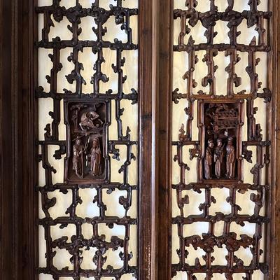 Pair of Hand-Carved Balinese Wood Doors
