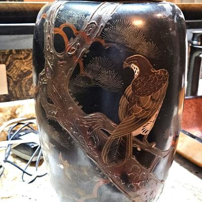 Black Japanese Lacquer Vase, 15H