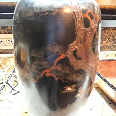 Black Japanese Lacquer Vase, 15H