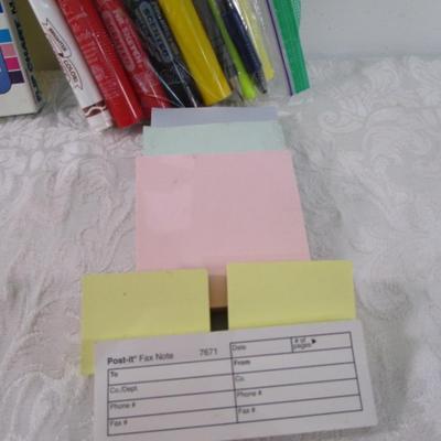 Sale Photo Thumbnail #295: Hanging file folder tabs, push pins, post-it notes, binder clips, markers & highlighters, paper clips, stickers, letter cut-outs, digital timer (includes battery) tested & works, American Express magnets