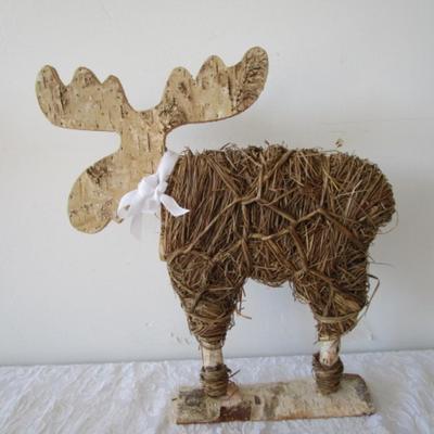 Sale Photo Thumbnail #374: Pottery mug, glazed candle holder, Moose decoration 15-1/2" tall x 15-1/2" long, 2 metal cut-out candle holders, moose door knocker