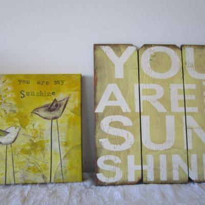 Sale Photo Thumbnail #406: 1 is picture on canvas 12" square, one is a wood wall hanging 15-7/8" tall x 15-1/2" wide