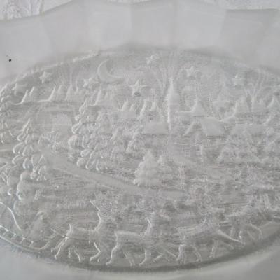 Sale Photo Thumbnail #507: Platter is 13" square, serving dish has an etched scene & is oval 11-3/8" x 7"