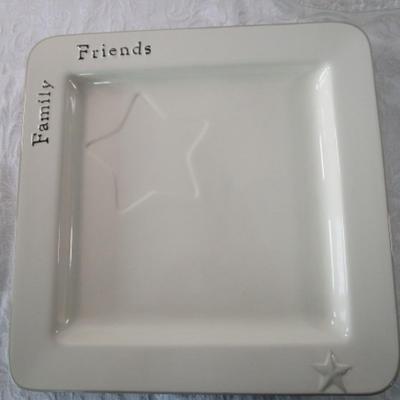 Sale Photo Thumbnail #504: Platter is 13" square, serving dish has an etched scene & is oval 11-3/8" x 7"