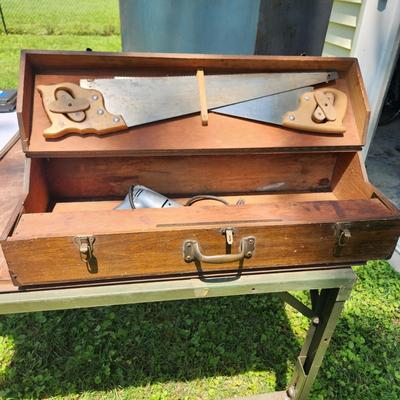 Vintage Wood Wooden Tool Box 32x12x7