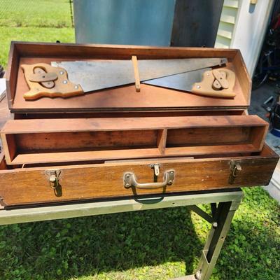 Vintage Wood Wooden Tool Box 32x12x7