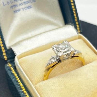 LOT 75: GORGEOUS Vintage Art Deco 14K Yellow & White Gold Genuine Earth Mined Old Mine Cut Diamond Engagement Ring - 2.95 GTW - Size...