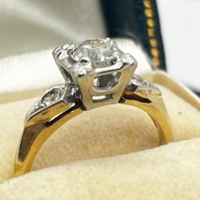 LOT 75: GORGEOUS Vintage Art Deco 14K Yellow & White Gold Genuine Earth Mined Old Mine Cut Diamond Engagement Ring - 2.95 GTW - Size...