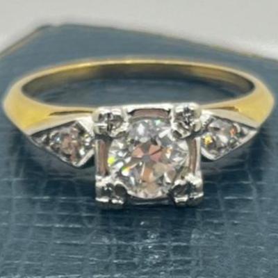 LOT 75: GORGEOUS Vintage Art Deco 14K Yellow & White Gold Genuine Earth Mined Old Mine Cut Diamond Engagement Ring - 2.95 GTW - Size...