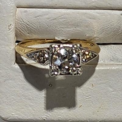 LOT 75: GORGEOUS Vintage Art Deco 14K Yellow & White Gold Genuine Earth Mined Old Mine Cut Diamond Engagement Ring - 2.95 GTW - Size...