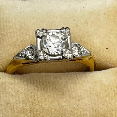 LOT 75: GORGEOUS Vintage Art Deco 14K Yellow & White Gold Genuine Earth Mined Old Mine Cut Diamond Engagement Ring - 2.95 GTW - Size...