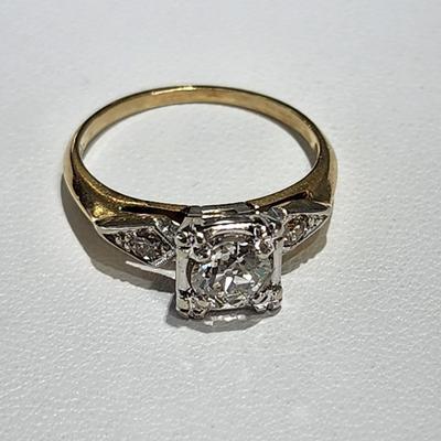 LOT 75: GORGEOUS Vintage Art Deco 14K Yellow & White Gold Genuine Earth Mined Old Mine Cut Diamond Engagement Ring - 2.95 GTW - Size...