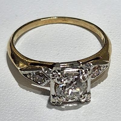 LOT 75: GORGEOUS Vintage Art Deco 14K Yellow & White Gold Genuine Earth Mined Old Mine Cut Diamond Engagement Ring - 2.95 GTW - Size...