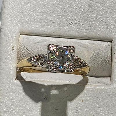 LOT 75: GORGEOUS Vintage Art Deco 14K Yellow & White Gold Genuine Earth Mined Old Mine Cut Diamond Engagement Ring - 2.95 GTW - Size...
