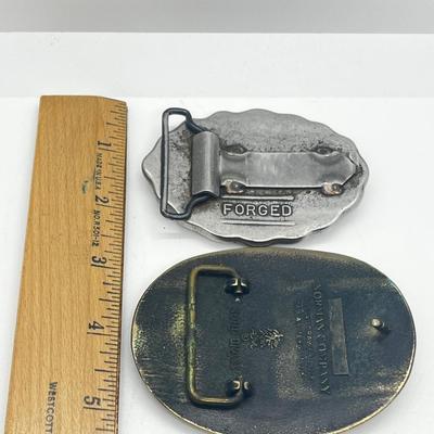 LOT 79: Big and Heavy Vintage Belt Buckles - National Rifle Association and The Americans Republic Steel