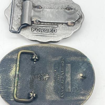 LOT 79: Big and Heavy Vintage Belt Buckles - National Rifle Association and The Americans Republic Steel
