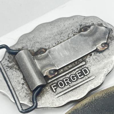 LOT 79: Big and Heavy Vintage Belt Buckles - National Rifle Association and The Americans Republic Steel
