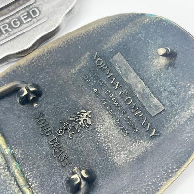LOT 79: Big and Heavy Vintage Belt Buckles - National Rifle Association and The Americans Republic Steel
