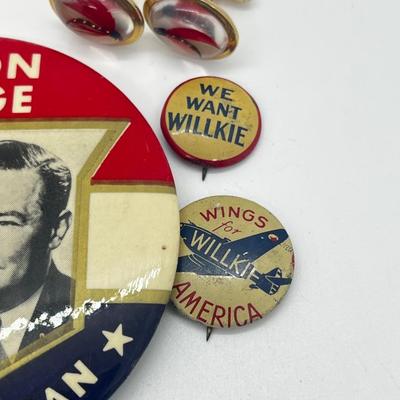 LOT 80: Vintage Odds and Ends: Political Button, Fish Hook Cufflinks, Lead Pencil and More!