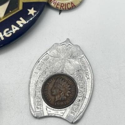 LOT 80: Vintage Odds and Ends: Political Button, Fish Hook Cufflinks, Lead Pencil and More!