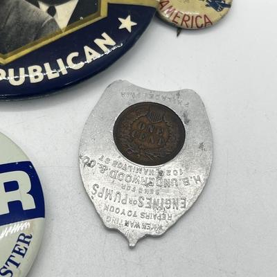 LOT 80: Vintage Odds and Ends: Political Button, Fish Hook Cufflinks, Lead Pencil and More!