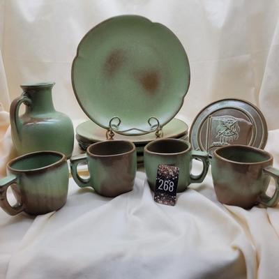 Sale Photo Thumbnail #678: 4 dinner plates, 1 trivet, 4 mugs, 1 small pitcher
All in very nice condition