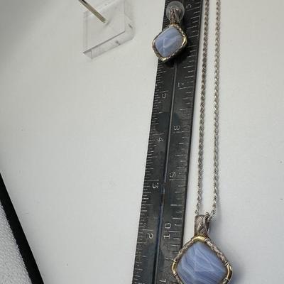 Sterling Jewelry - Blue Lace Agate Necklace and Earrings