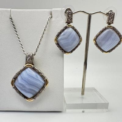 Sterling Jewelry - Blue Lace Agate Necklace and Earrings