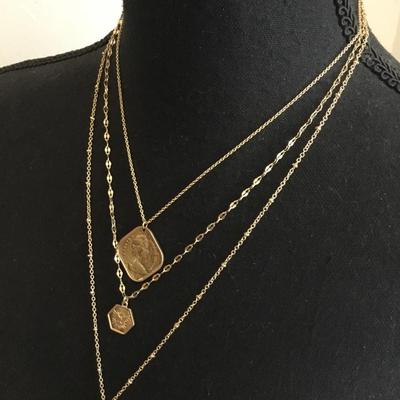 Beautiful layered faux , coin, statement, necklace, gold, toned