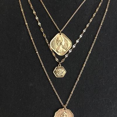 Beautiful layered faux , coin, statement, necklace, gold, toned
