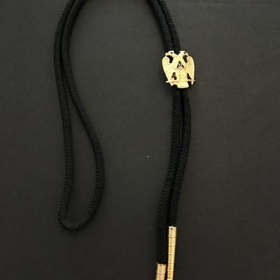 Vintage Gold tone masonic, 32 double headed eagle pendant, bolo tie