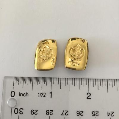 Rare Vintage Liz, Claiborne, logo crest, gold, toned clip on earrings