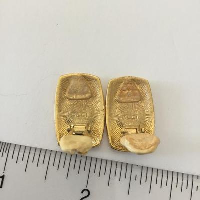 Rare Vintage Liz, Claiborne, logo crest, gold, toned clip on earrings