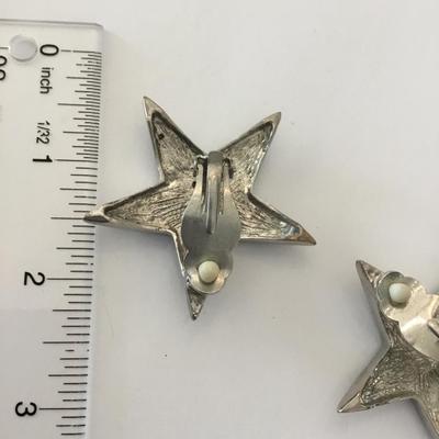 Super cool, mid-century, vintage, satin nickel toned, silver moon and star large statement clip on earrings