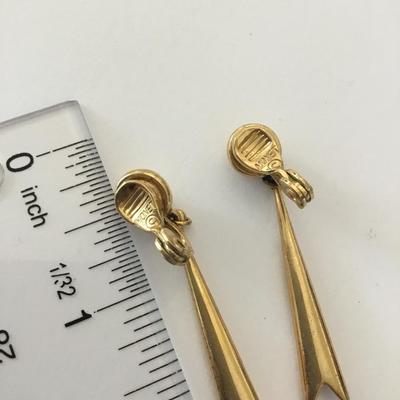 Vintage Monet gold tone clip on dangle earrings