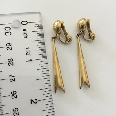 Vintage Monet gold tone clip on dangle earrings