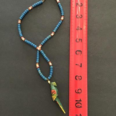Vintage hand carved and painted parrot necklace