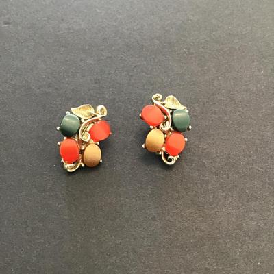 Vintage gold tone, multicolor, fashion, statement earrings