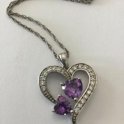 Beautiful 925 sterling silver and rhinestone heart pendant, necklace, crystal rhinestone silver