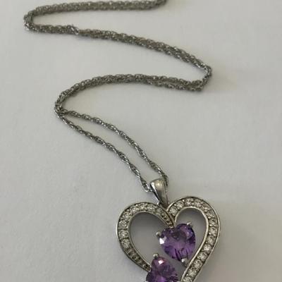 Beautiful 925 sterling silver and rhinestone heart pendant, necklace, crystal rhinestone silver