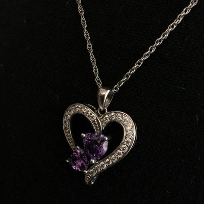 Beautiful 925 sterling silver and rhinestone heart pendant, necklace, crystal rhinestone silver
