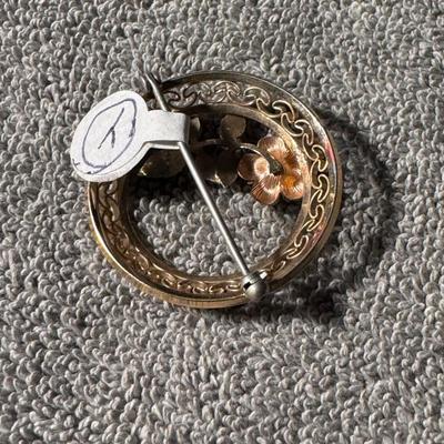 KREMENTZ -12K Gold Filled Rose Circle Brooch