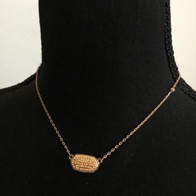 Cute rose, gold, toned, rhinestone necklace