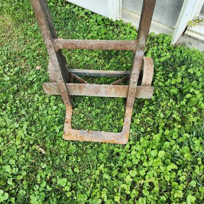 Vintage Metal & Wood Hand Truck Two Cast Iron Wheels