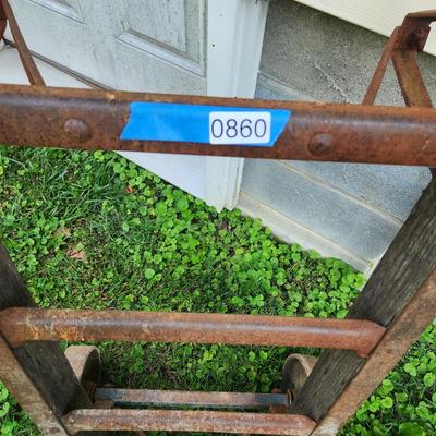 Vintage Metal & Wood Hand Truck Two Cast Iron Wheels